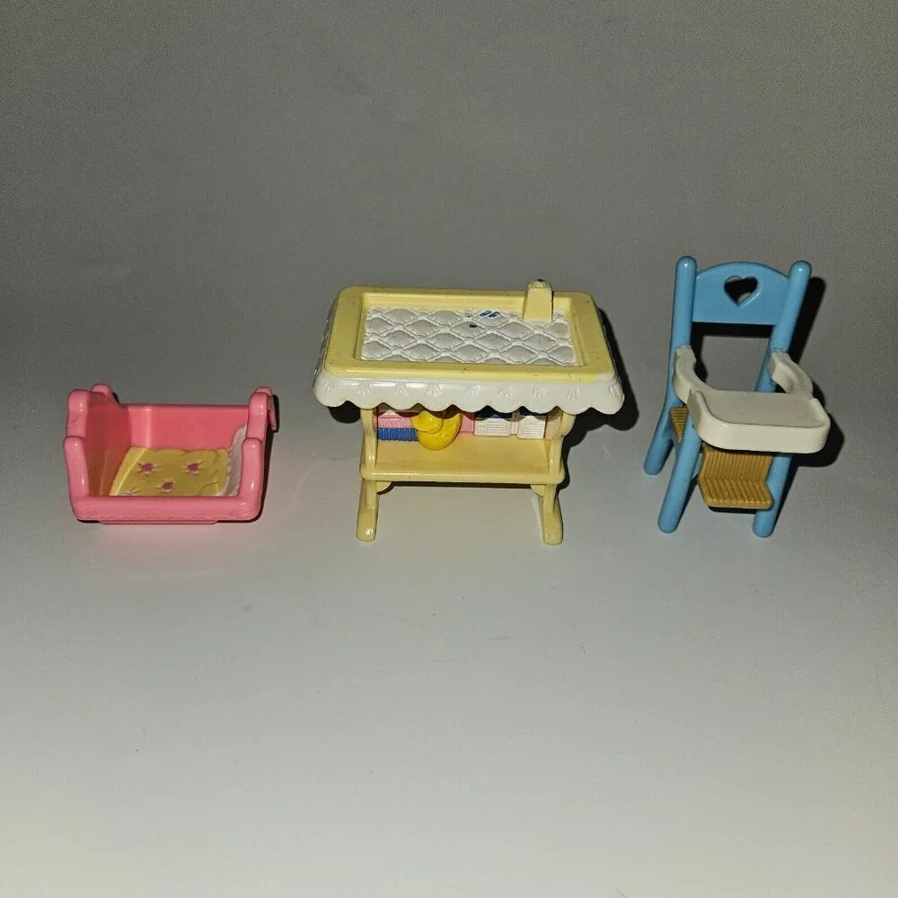 Fisher Price Loving Family Baby Furniture Lot Cradle Highchair Changing Table